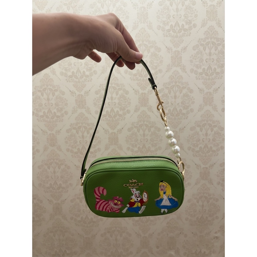 Coach Alice in Wonderland Hand Painted Green Leather Mini Camera Bag OS Pearl